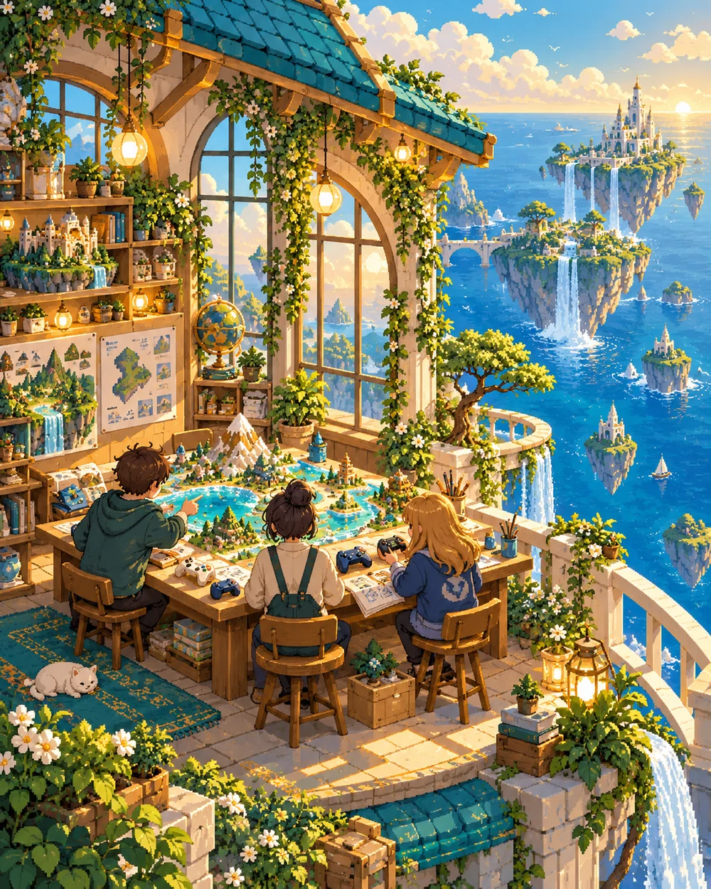 Pixel art creative studio where designers build miniature game worlds